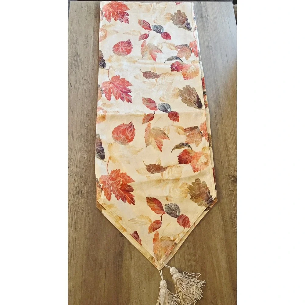 Autumn Leaves Table‎ Runner Tassel Accent Fall Decor Silky